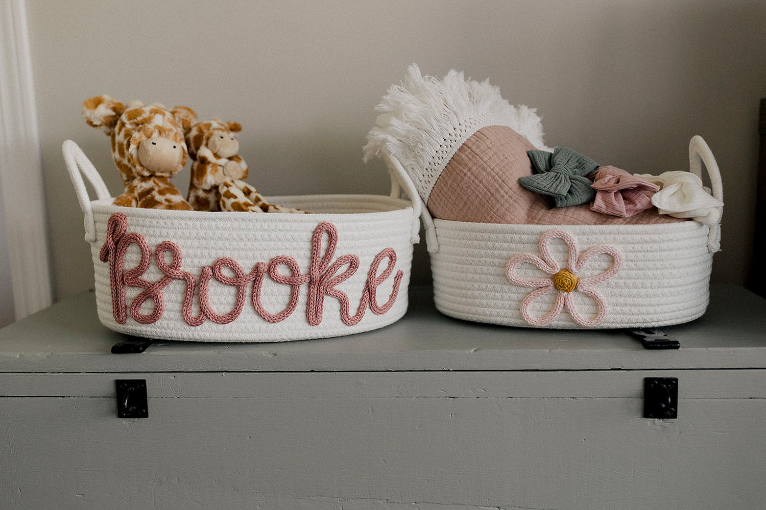 Personalized cotton rope baby shower gift baskets